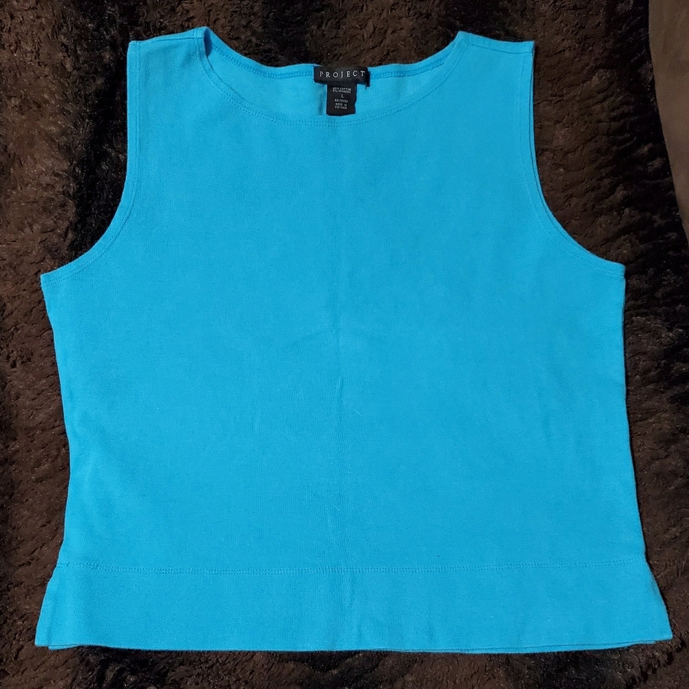 Vibrant turquoise, crew neck tank top.